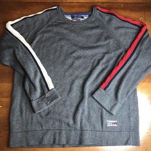 Tommy Hilfiger Jeans Knit Pullover Sweater Gray White Cable Knit Stripes Mens XL